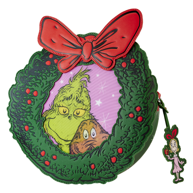 Loungefly Dr. Seuss' How the Grinch Stole Christmas! Wreath Lenticular Crossbody Bag