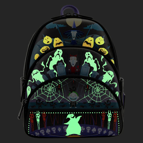 Loungefly Disney Nightmare Before Christmas Glow Triple Pocket Lock Shock Barrell Oogie Boogie Mini Backpack