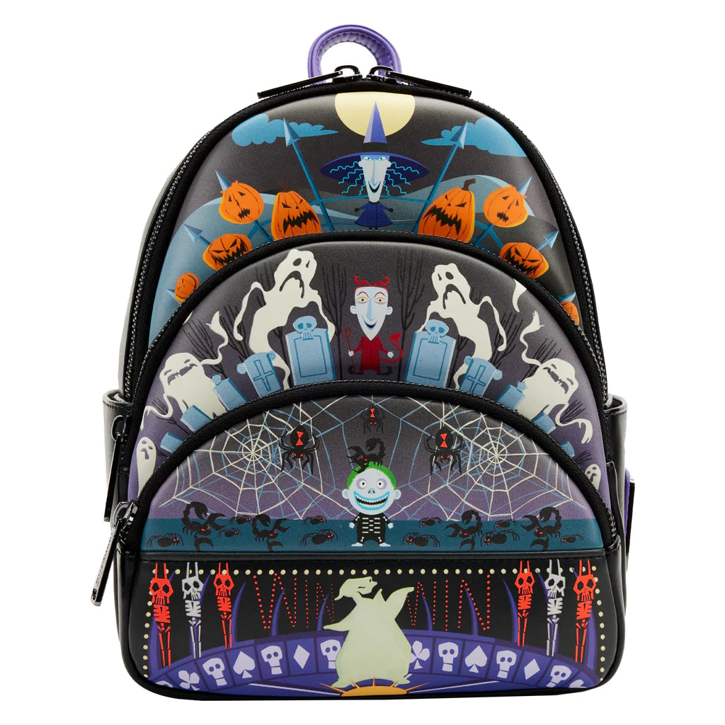 Loungefly Disney Nightmare Before Christmas Glow Triple Pocket Lock Shock Barrell Oogie Boogie Mini Backpack