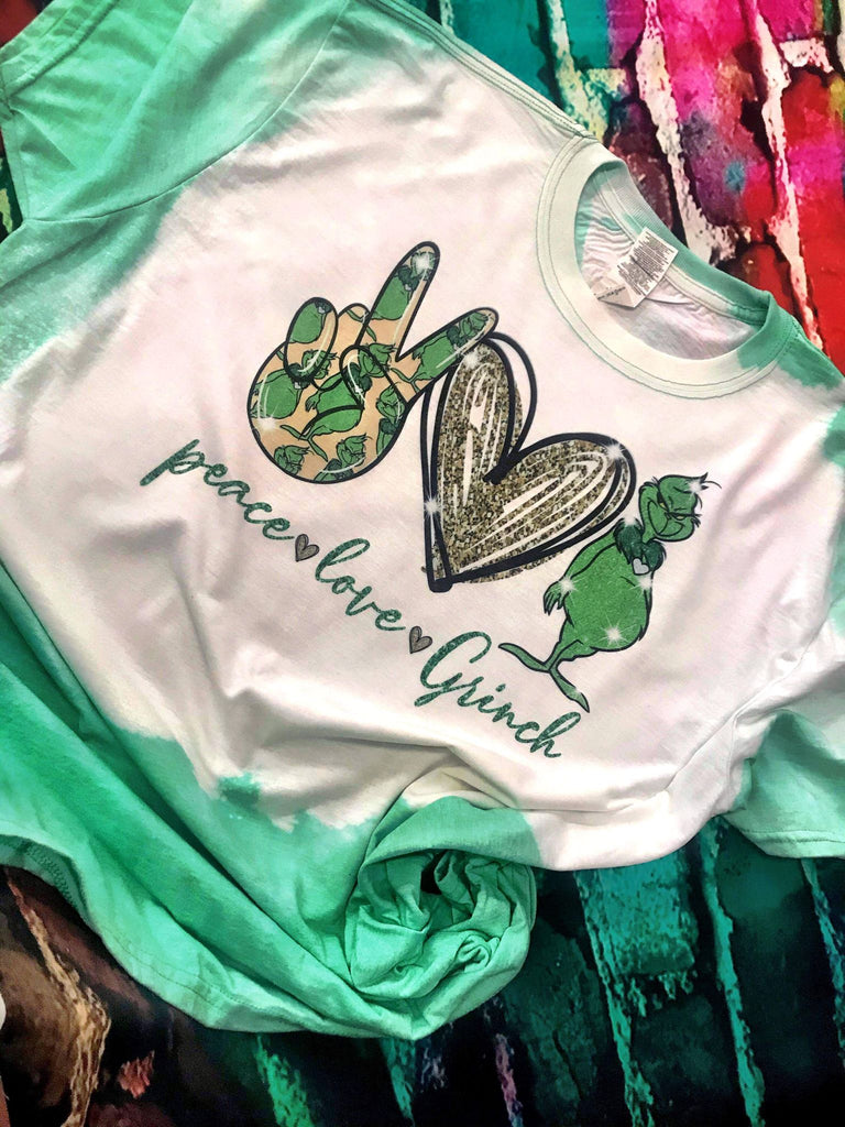 Peace Love Grinch Christmas Bleach Out T-Shirt
