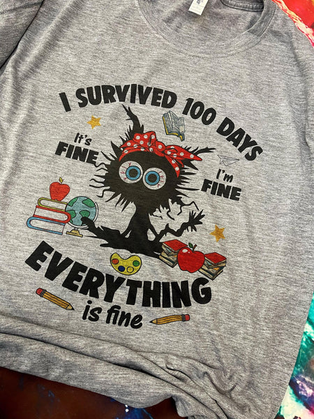 I Survived 100 Days Teacher Cat Shirt