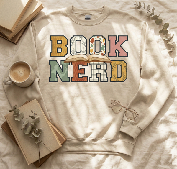 Modern Boho Book Nerd Crewneck Sweatshirt | Cozy Reader Apparel - Wearhouse Clothing Co