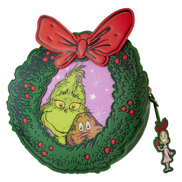 Loungefly Dr. Seuss' How the Grinch Stole Christmas! Wreath Lenticular Crossbody Bag