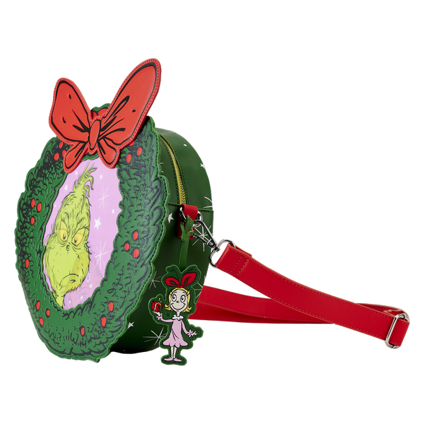 Loungefly Dr. Seuss' How the Grinch Stole Christmas! Wreath Lenticular Crossbody Bag
