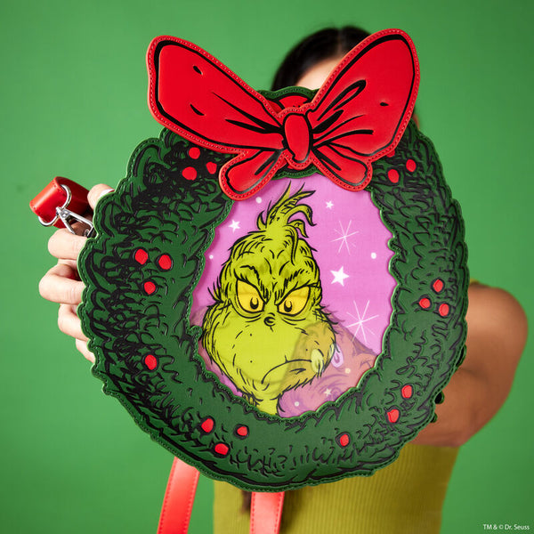Loungefly Dr. Seuss' How the Grinch Stole Christmas! Wreath Lenticular Crossbody Bag