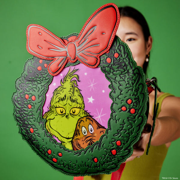 Loungefly Dr. Seuss' How the Grinch Stole Christmas! Wreath Lenticular Crossbody Bag