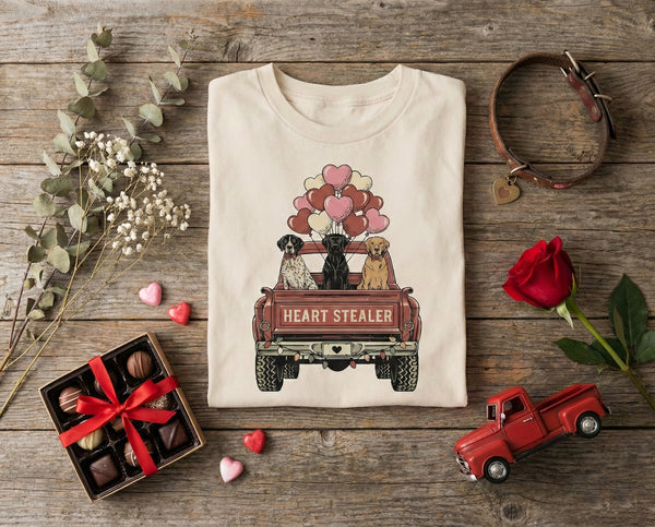 "Heart Stealer" Vintage Truck & Dogs Valentine’s Day Collection | Tee & Crewneck