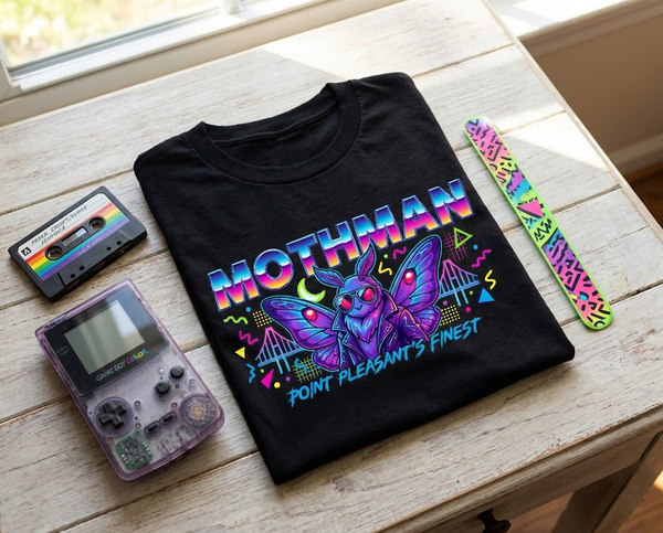 90s Neon Mothman T-Shirt Flat Lay