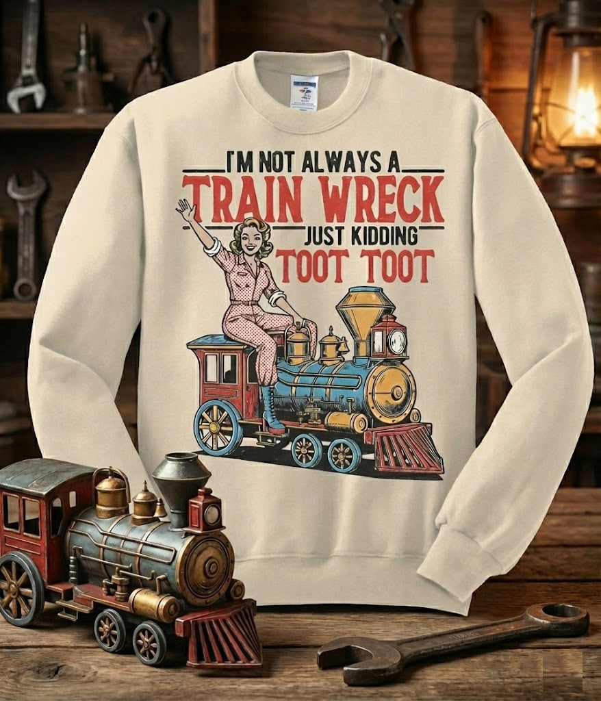 Train Wreck Just Kidding Toot Toot Vintage Graphic Tee & Crewneck
