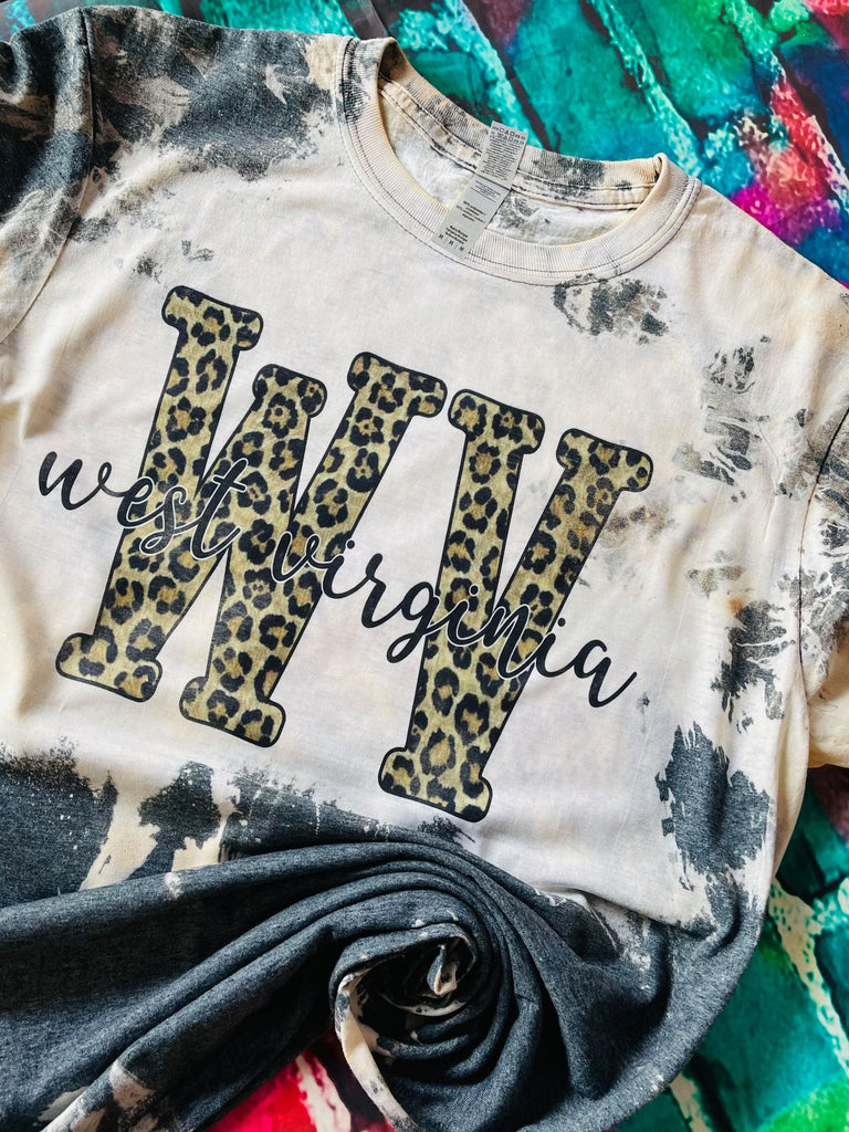 West Virginia Leopard Print Bleach Dye T-Shirt