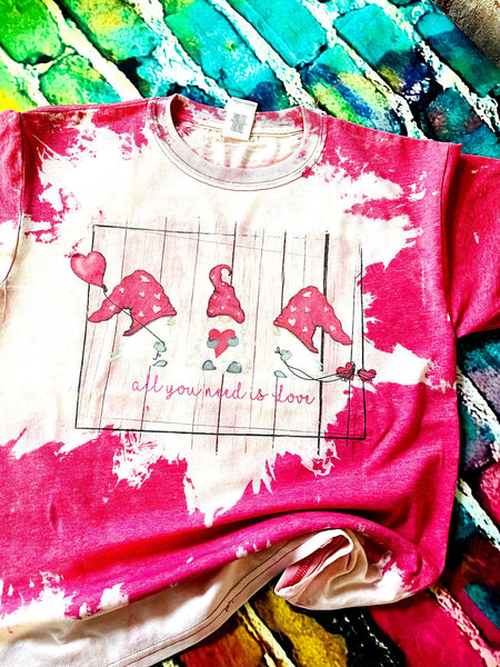 All You Need Is Love Gnomes Bleach Out T-Shirt