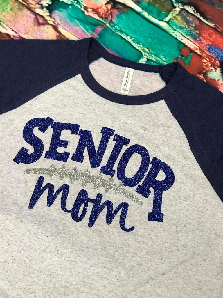 Senior Mom Glitter 3/4 Sleeve Baseball T-Shirt Raglan 3X