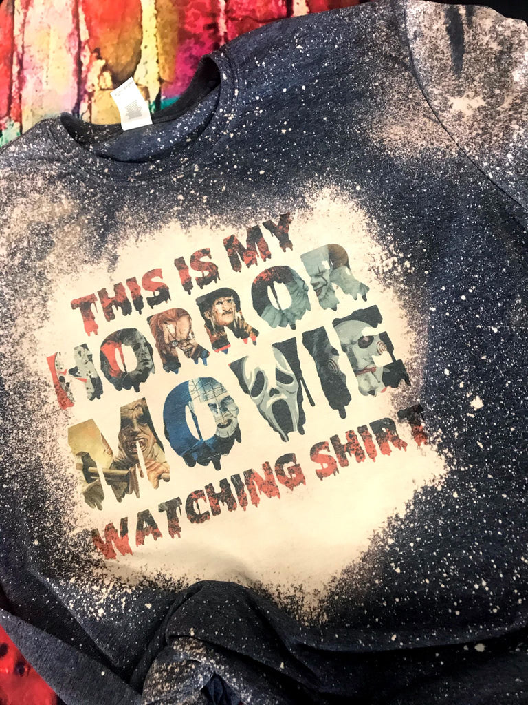"This Is My Horror Movie Watching Shirt" Bleached T-Shirt